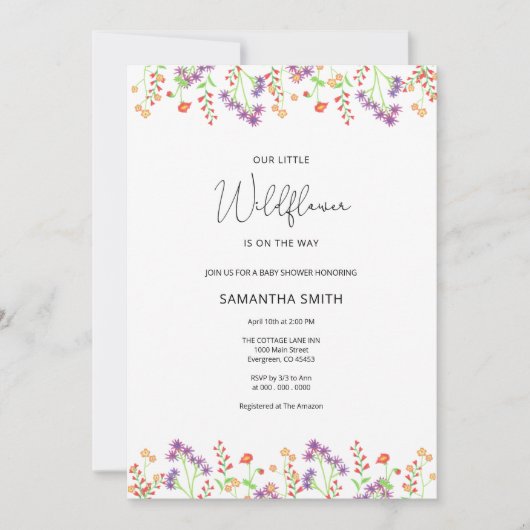 Wildblume Kinderdusche Einladung (Vorderseite)