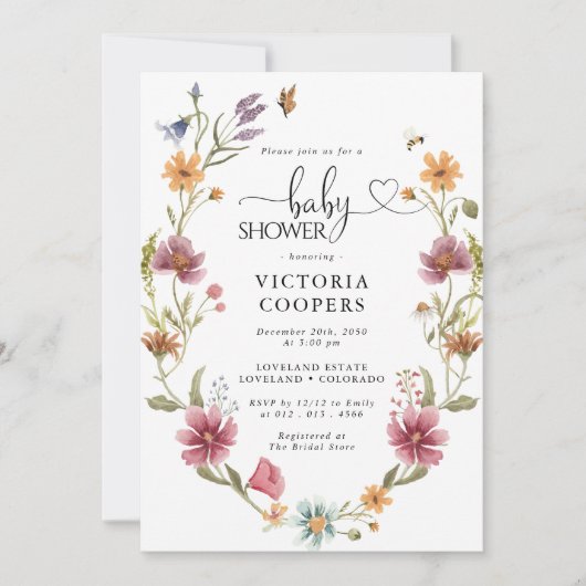 Wildblume Kinderdusche Einladung (Vorderseite)