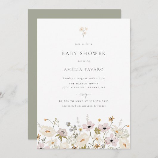 Wildblume Kinderdusche Einladung (Vorne/Hinten)