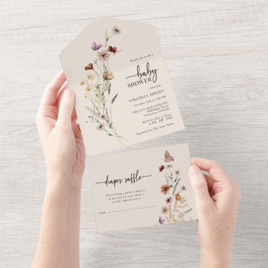 Wildblume-Kinderdusche in einem einzigen Aufzug All In One Einladung (Abreißen)