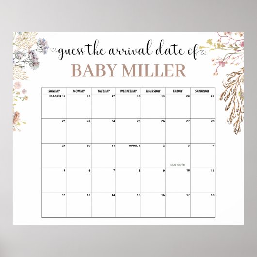 Wildblume Kinderdusche Ratschlag Fälligkeitsdatum Poster (Vorne)