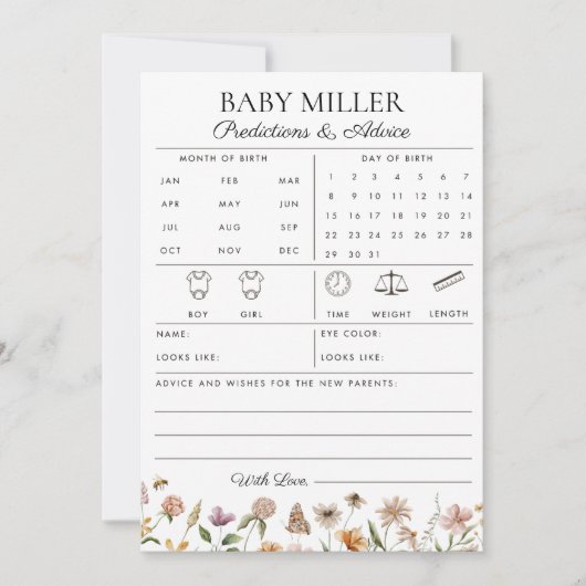 Wildblume Kinderdusche Vorhersagen und Ratschläge Einladung (Vorderseite)