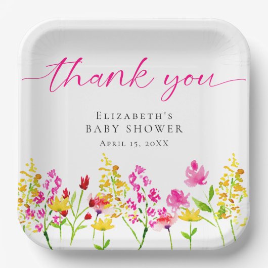 Wildblume Kinderdusche Wasserfarben Blumenmädchen Pappteller (Vorderseite)