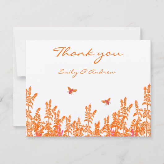 Wildblume Korallen Romantische Bumble Bee Wedding  Dankeskarte (Vorderseite)