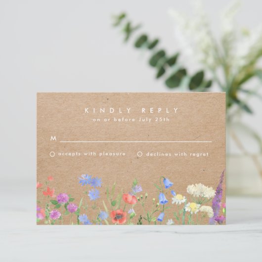 Wildblume Kraft Paper Rustic Wedding RSVP (Stehend Vorderseite)