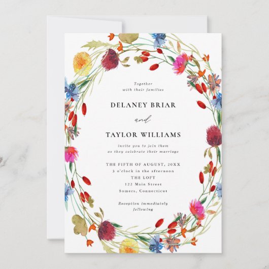 Wildblume-Kranz in einer Hochzeit Einladung (Vorderseite)