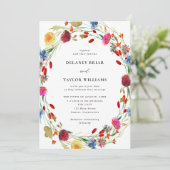 Wildblume-Kranz in einer Hochzeit Einladung (Stehend Vorderseite)