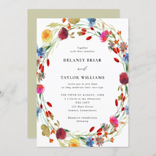 Wildblume-Kranz in einer Hochzeit Einladung