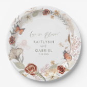 Wildblume Kranz-Liebe in Blütenfarbenhochzeit Pappteller (Vorderseite)