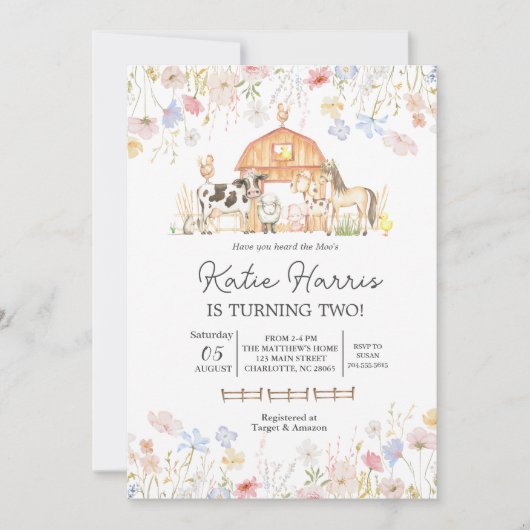 Wildblume Kuh zum Geburtstag Einladung (Vorderseite)