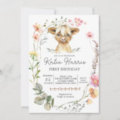 Wildblume Kuh zum Geburtstag Einladung (Vorderseite)