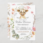 Wildblume Kuh zum Geburtstag Einladung (Vorne/Hinten)