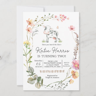 Wildblume Kuh zum Geburtstag Einladung