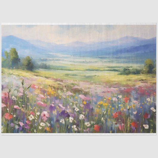 Wildblume Landschaft aus Bergen Texturierte Dekoup Seidenpapier (Vorderseite)
