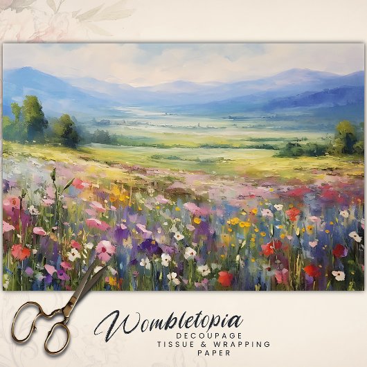 Wildblume Landschaft aus Bergen Texturierte Dekoup Seidenpapier