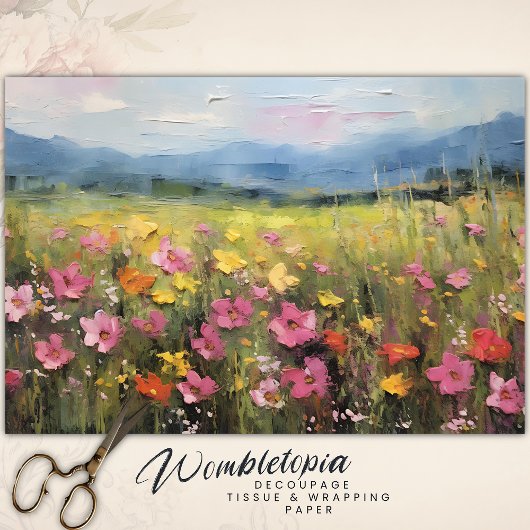 Wildblume Landschaftsbild Ölgemälde Decoupage Seidenpapier