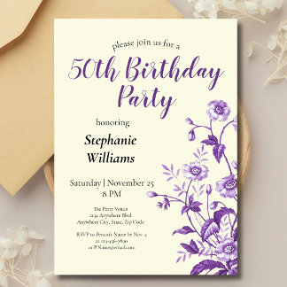 Wildblume Lavendel 50. Geburtstagsparty Einladung