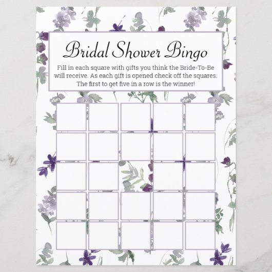Wildblume Lavender Floral Bridal Bingo (Vorderseite)