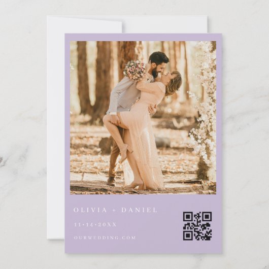 Wildblume Lavender Lila QR Code Foto Hochzeit Einladung (Rückseite)
