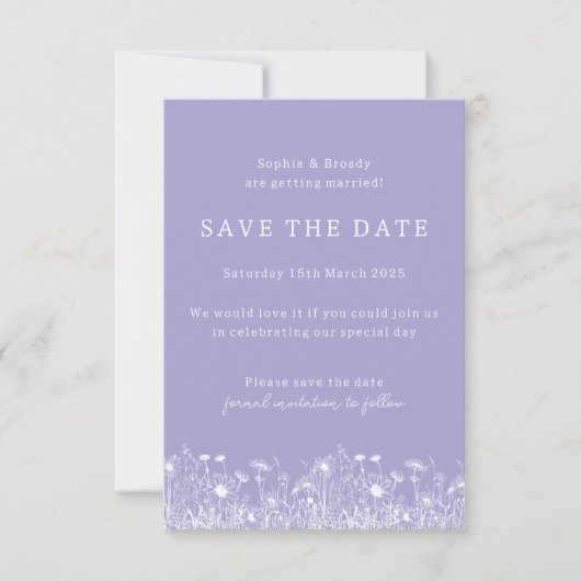 Wildblume Lavender Save the Date (Vorderseite)