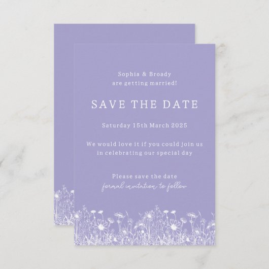 Wildblume Lavender Save the Date (Vorne/Hinten)