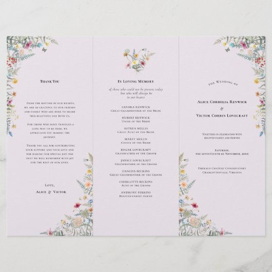 Wildblume Lavender Wedding Program Flyer (Vorderseite)