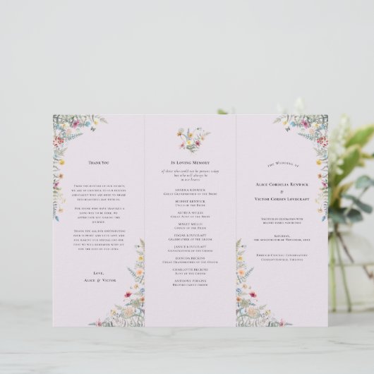Wildblume Lavender Wedding Program Flyer (Stehend Vorderseite)