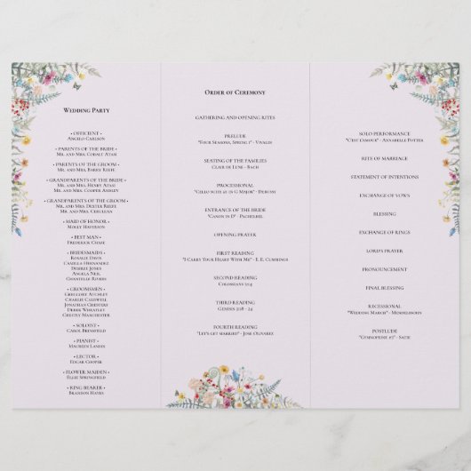 Wildblume Lavender Wedding Program Flyer (Rückseite)