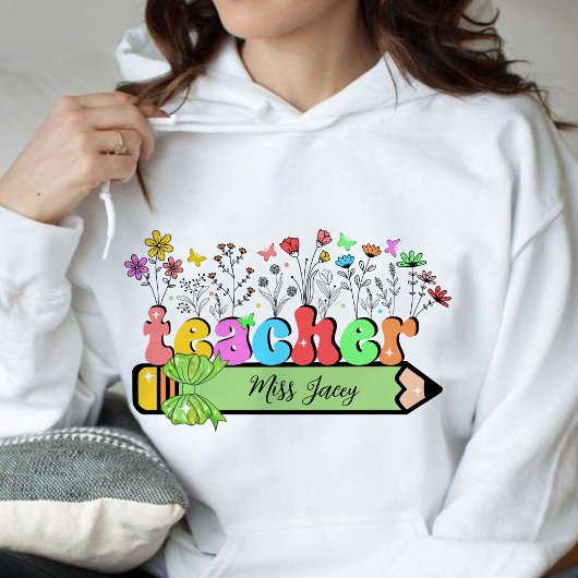 Wildblume Lehrer Name Personalisiert, Lehrergesche Hoodie