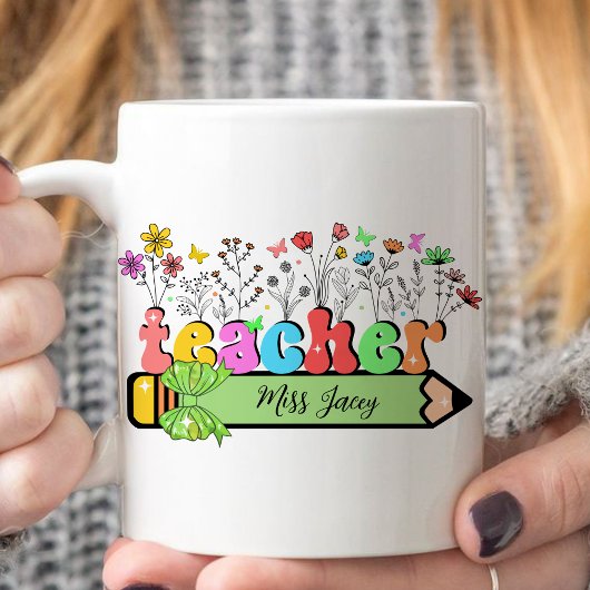 Wildblume Lehrer Name Personalisiert, Lehrergesche Kaffeetasse