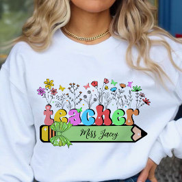 Wildblume Lehrer Name Personalisiert, Lehrergesche Sweatshirt