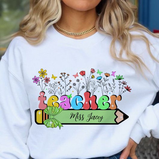 Wildblume Lehrer Name Personalisiert, Lehrergesche Sweatshirt