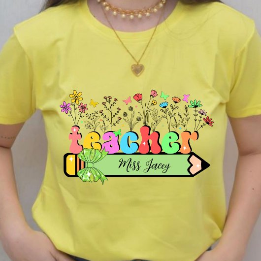 Wildblume Lehrer Name Personalisiert, Lehrergesche T-Shirt