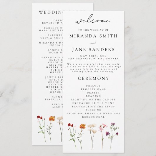 Wildblume Lesbian Pride Floral Wedding Programm (Vorne/Hinten)