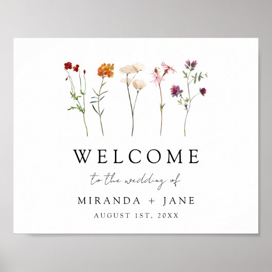 Wildblume Lesbischer Hochzeitstag Begrüßungszeiche Poster (Vorne)