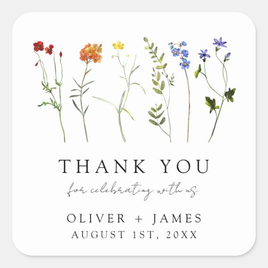 Wildblume LGBT Gay Pride Blumenzange Vielen Dank Quadratischer Aufkleber (Vorderseite)