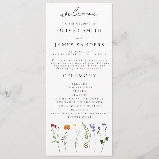 Wildblume LGBTQ Gay Pride Blumenzehen Programm (Vorderseite)