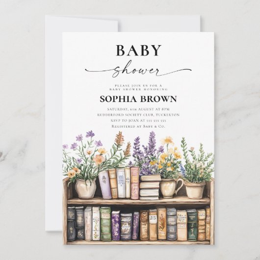 Wildblume Library Book Baby Dusche Einladung (Vorderseite)