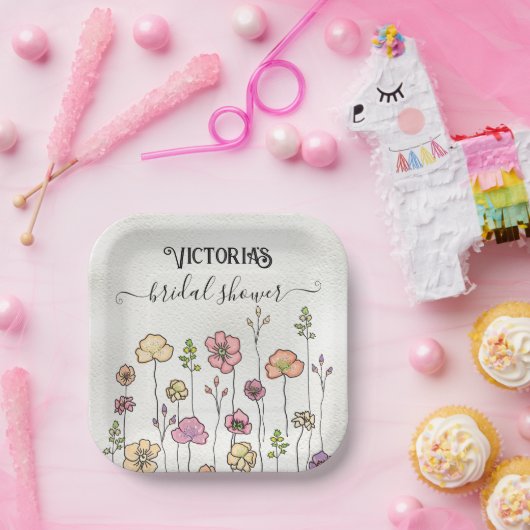 Wildblume Liebe im blühenden Brautparty Pappteller (Party)