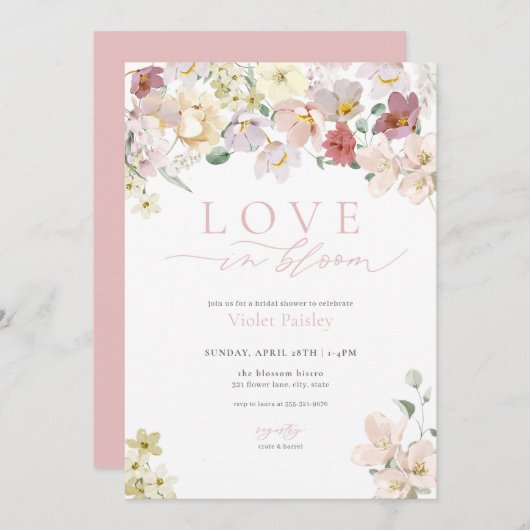 Wildblume Liebe im Blumendusche Einladung (Vorne/Hinten)