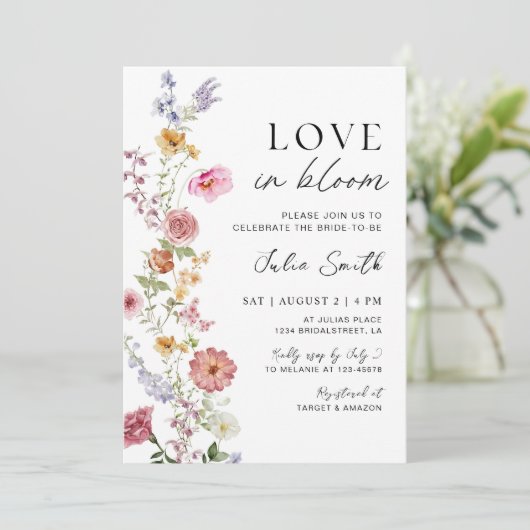 Wildblume Liebe in Blütendusche Einladung (Stehend Vorderseite)