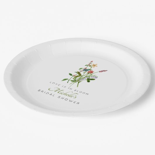 Wildblume Liebe ist in Bloom Brautparty Pappteller (Schrägansicht)
