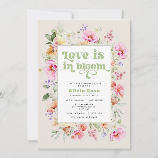 Wildblume Liebe ist in blühendem Brautparty Einladung (Vorderseite)