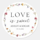 Wildblume Liebe ist süße Gastgeschenke Hochzeiten Runder Aufkleber (Vorderseite)