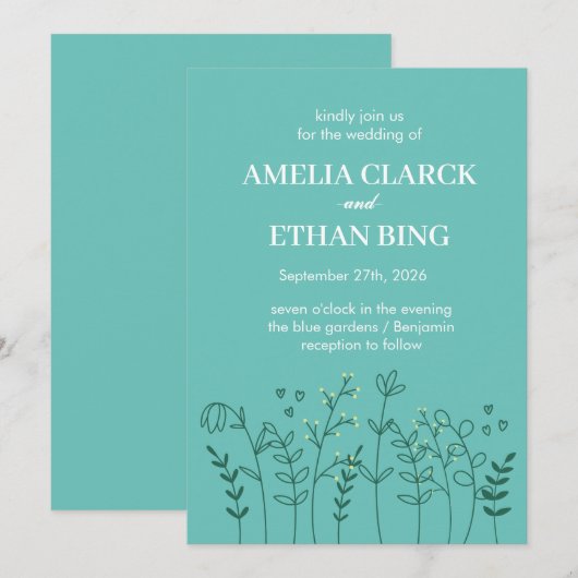 Wildblume Light Green Wedding Einladung (Vorne/Hinten)