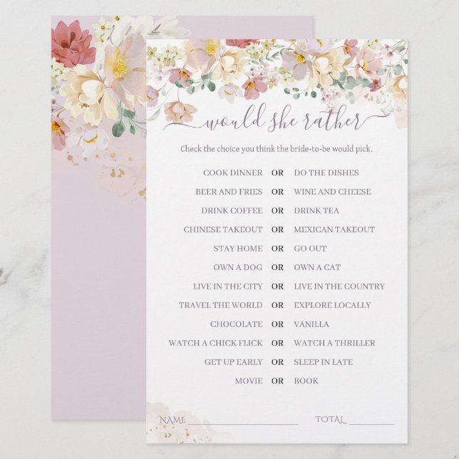 Wildblume Lila Bridal würde sie lieber Spiel (Vorne/Hinten)