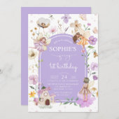 Wildblume Lila Fairy 1. Geburtstag Party Einladung (Vorne/Hinten)