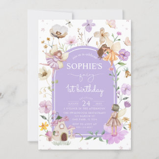 Wildblume Lila Fairy 1. Geburtstag Party Einladung