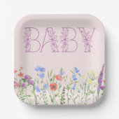 Wildblume Lila Floral Baby Monogram Babydusche Pappteller (Vorderseite)