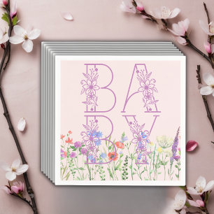 Wildblume Lila Floral Baby Monogram Babydusche Serviette